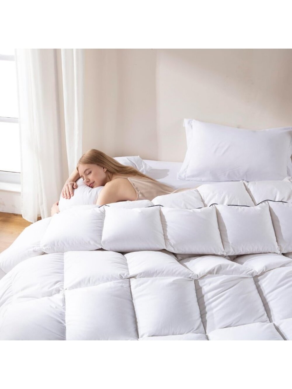 Luxurious White Queen Size Feather Comforter, 100% Cotton, Soft & Cozy 90"x90